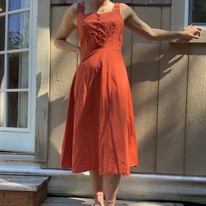 orange 60s button-front maxi dress